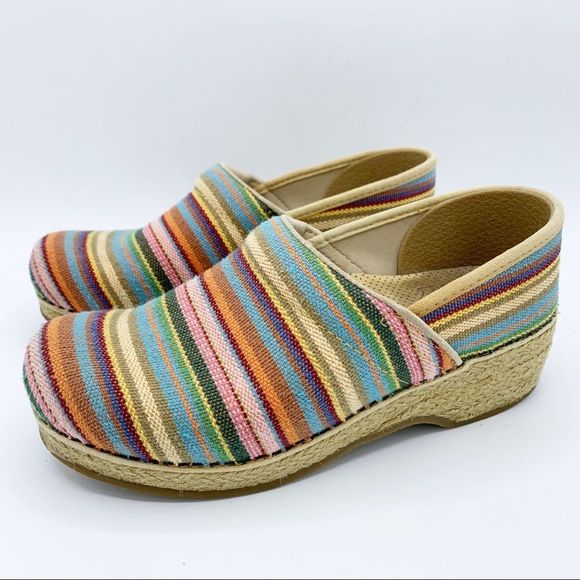 Dansko Vegan Woven Striped Colorful Comfort Espadrille Style Clogs Size 8 - Picture 2 of 15